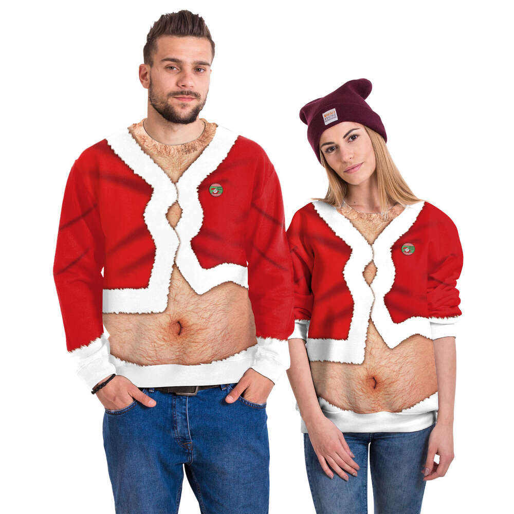 2024 autumn winter European and American Santa Claus 3D digital printing pullover Christmas funny couple round neck hoodie
