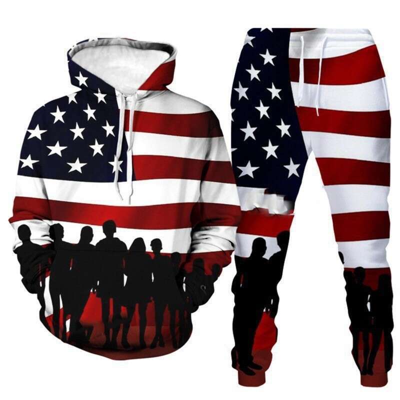 2024 Autumn/Winter Popular 3D Printed Men's Hoodie with Hat Sweater and Pants Set