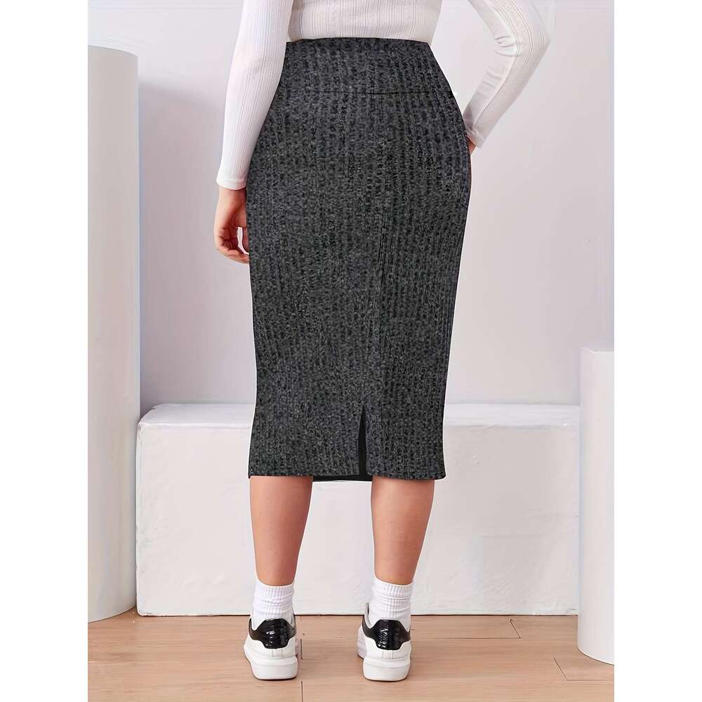 Elegant striped high waisted tight skirt with a back slit - exclusively for women, machine washable