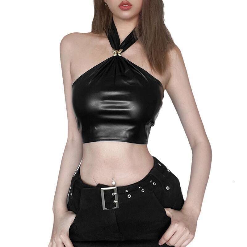 Wind 2024 Summer New Women's Fashion Sexy Hanging Neck, Bareback, Waist cinching, Slimming, and Umbilical Small Tank Top