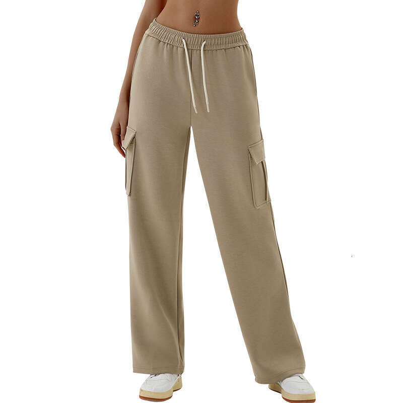 European American new women's workwear sports sweatpants, loose high waisted and thick ribbed elastic straight leg casual pants