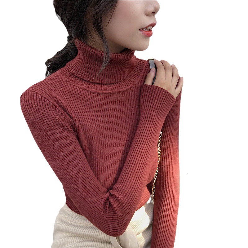 New women's high neck slim fit autumn and winter new online celebrity solid color inner long sleeved bottom knitted sweater designer top