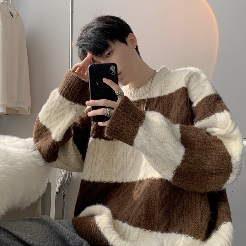 Autumn and Winter Knitted Sweater Men's Inner Bottom New Korean Lazy Style Designer Youth Loose Coat Trendy Coat