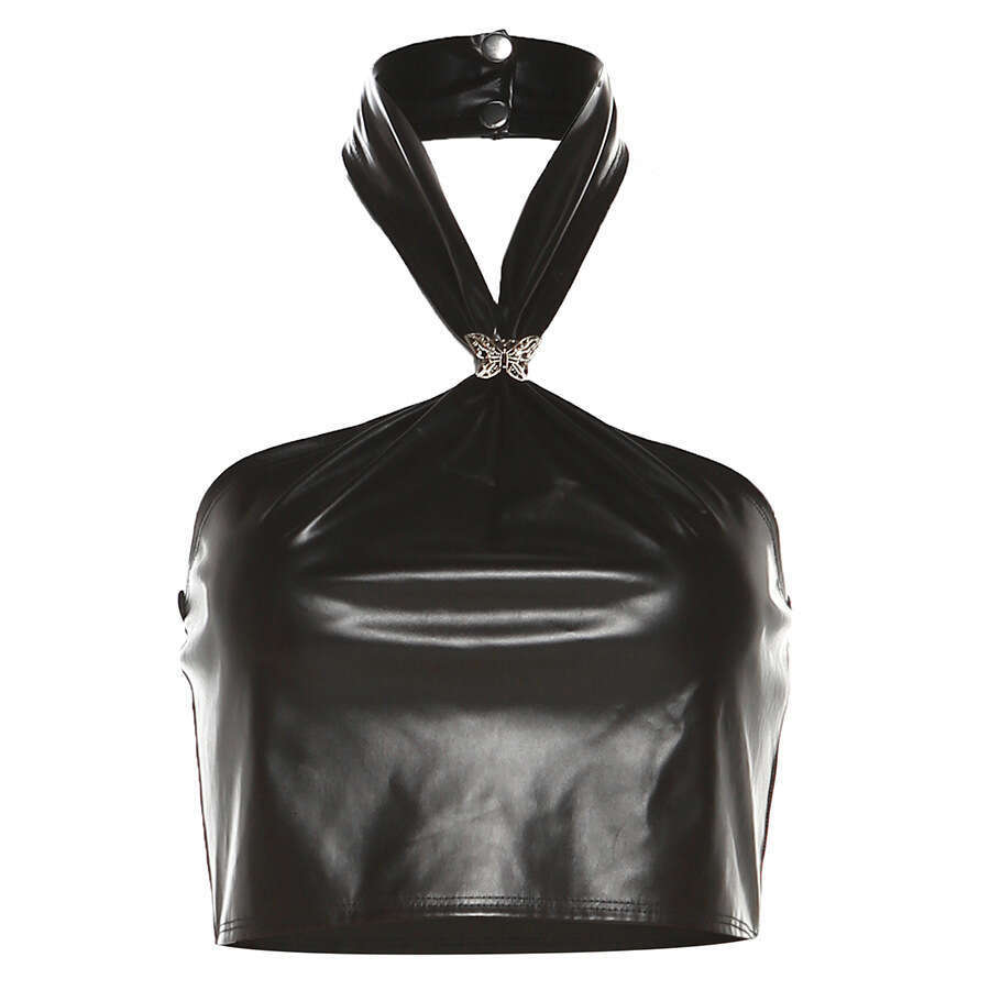 Wind 2024 Summer New Women's Fashion Sexy Hanging Neck, Bareback, Waist cinching, Slimming, and Umbilical Small Tank Top
