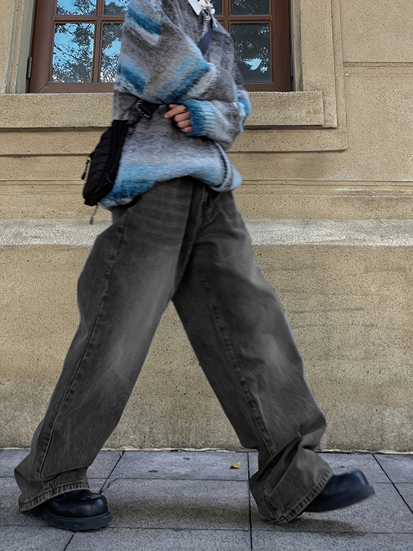 High waisted streetwear bag Trouser womens straight wide leg pants casual straight jeans 241122