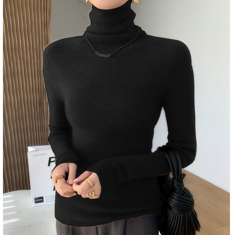 New autumn and winter high neck cashmere knitted women's soft and viscous pile neck wool slim lining with designer thick base sweater suitable fo