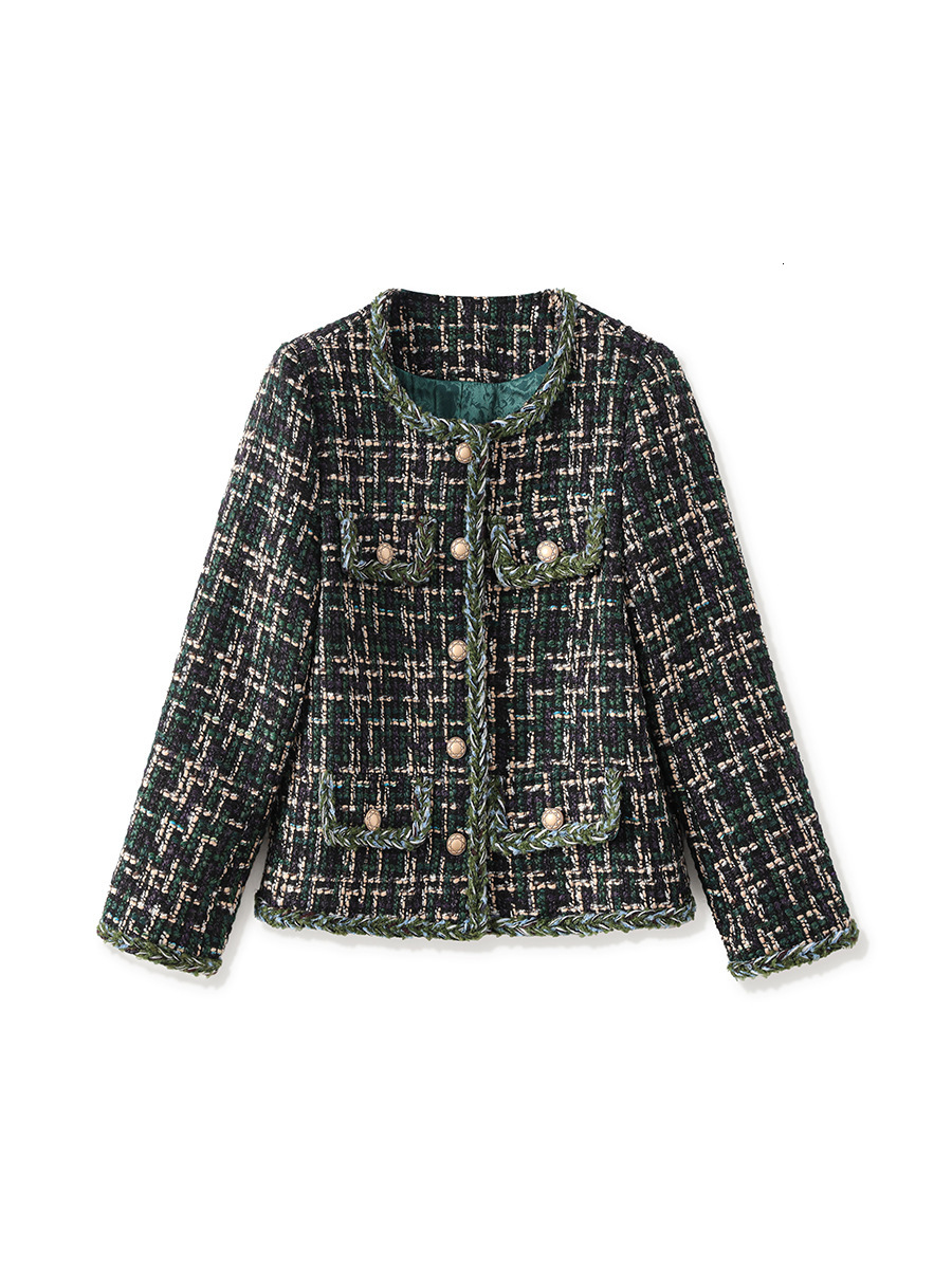 ZJYT Elegant Ladies Plaid Tweed Woolen Jacket For Women Ropa De Mujer 2024 Winter Coat Single Breasted Outerwear Veste Femme