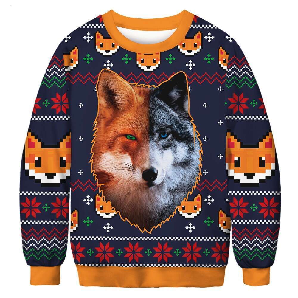 New autumn winter European and American round neck long sleeved 3D digital printed Christmas animal couple hoodie