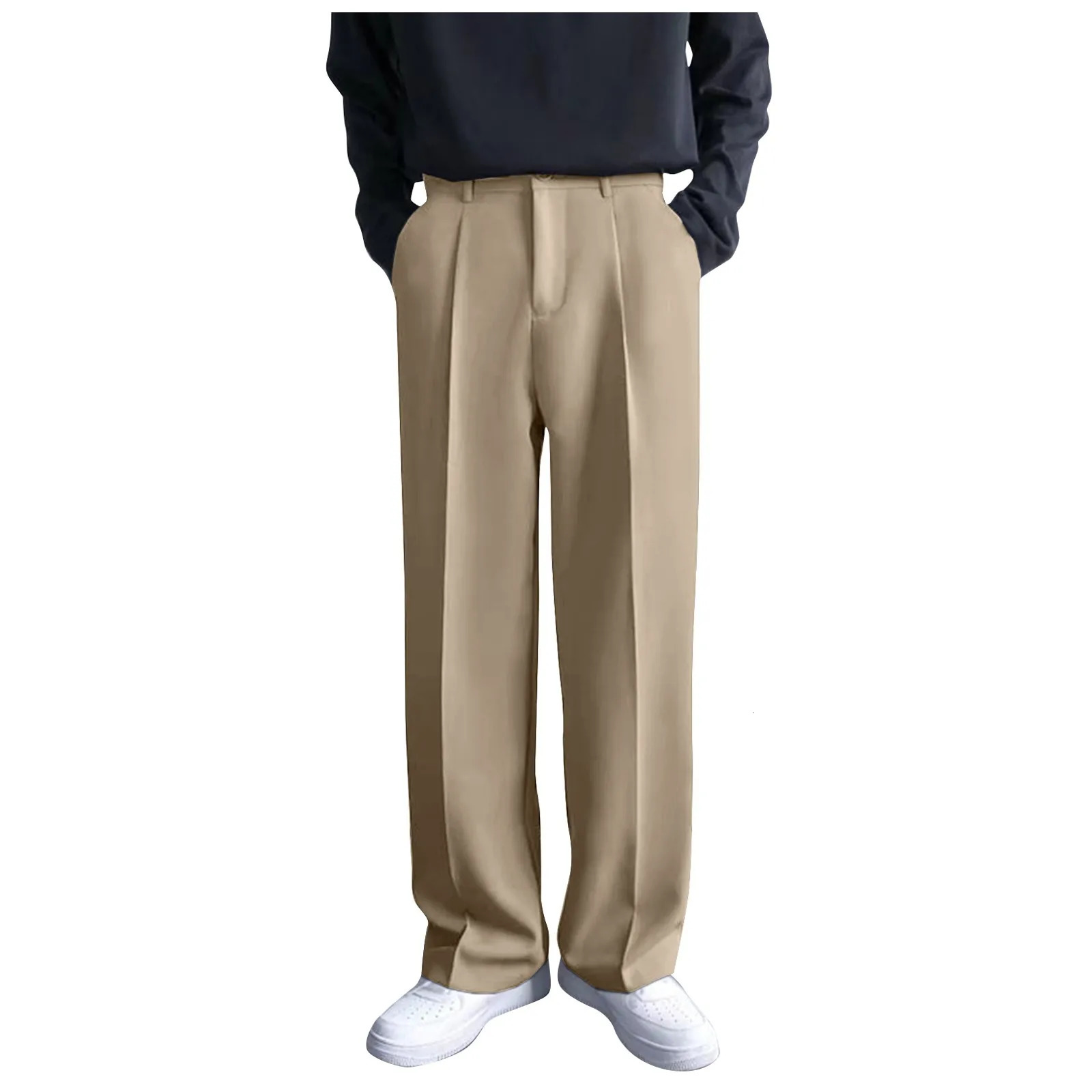 Mens Business Casual Fashion Loose Solid Color Drape Straight Trousers Classic Commuting Simple And Versatile Pocket Long Pants 241120