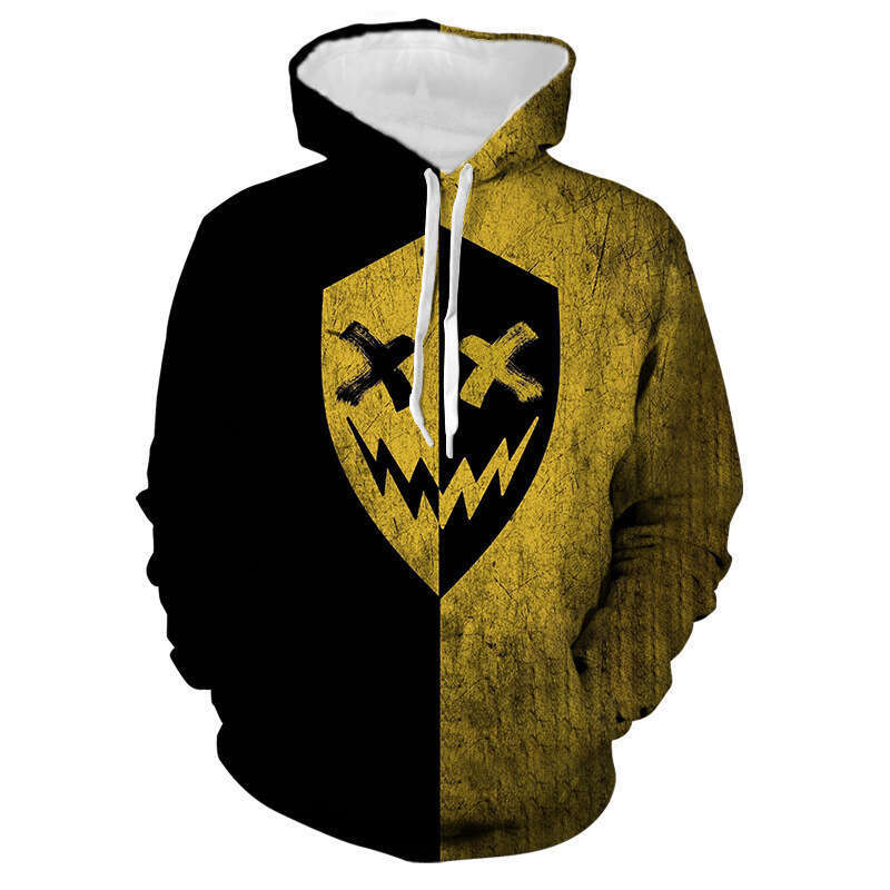 Autumn and winter men's quirky 3D printed smiley face pullover long sleeved hooded sweatshirt