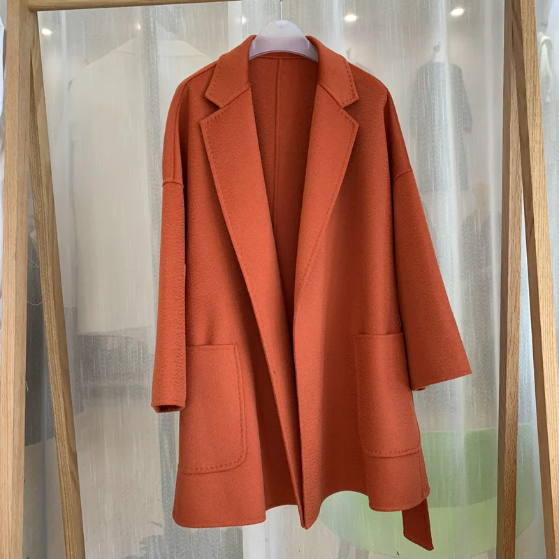 RosEvans Winter 100 Wool Coat Women Midlength Jackets Water Ripples Autumn Camel Commuting 241121