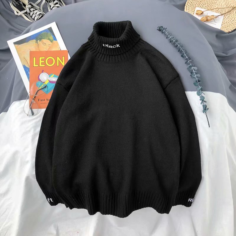 Autumn and winter new warm color solid color sweater men's Korean version loose and foldable high neck knitted sweater couple jacket designer top