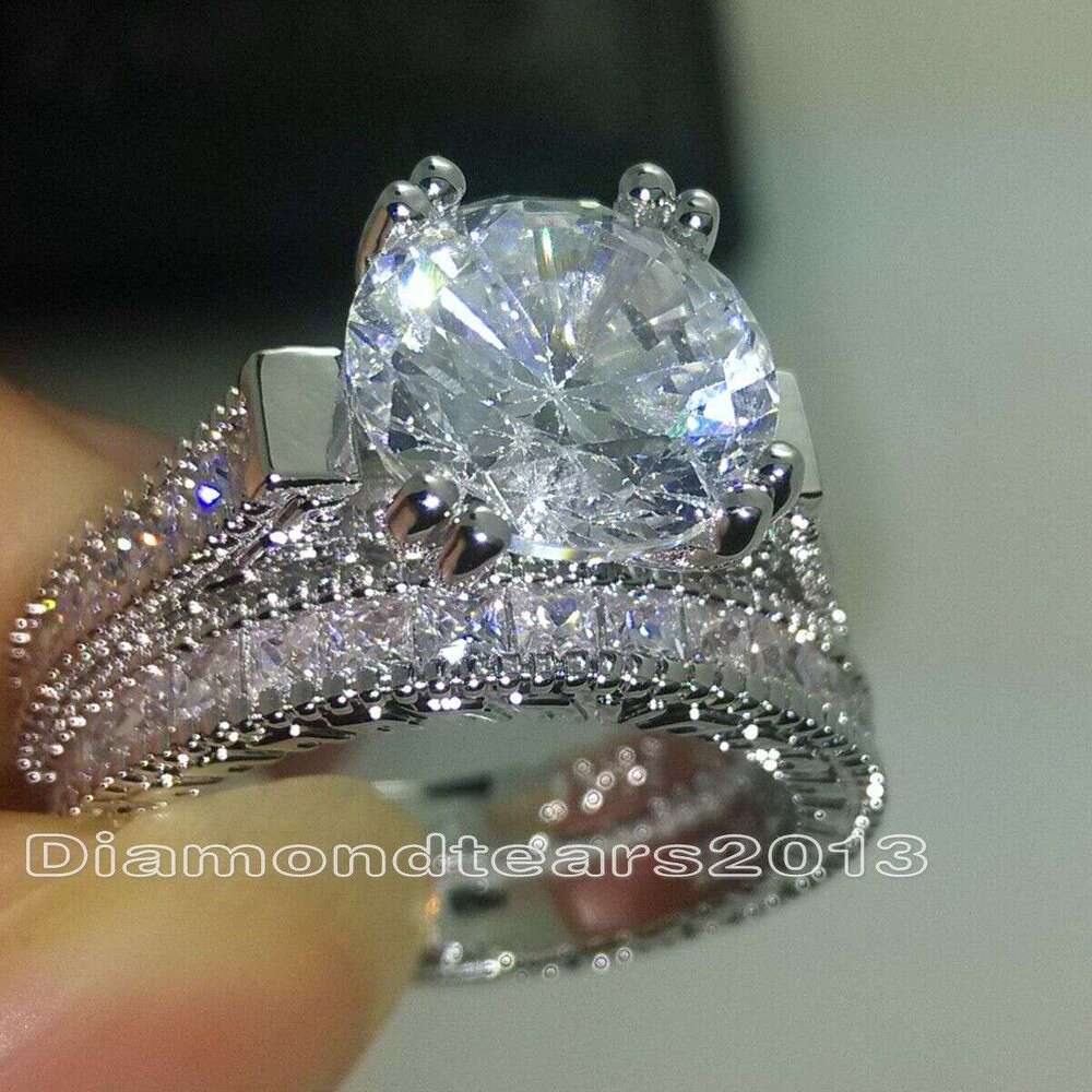 Elegant 6MM Round Cut Topaz CZ Dia Wedding Rings - 14KT White Gold Filled, Size 5-10 170e
