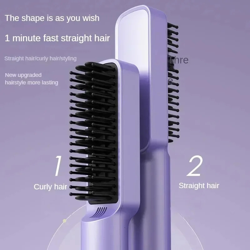 Electric Professional Negative Ion Straightener 2 In 1 Comb With Lcd Display Hair Curg Tool Straight Brush
