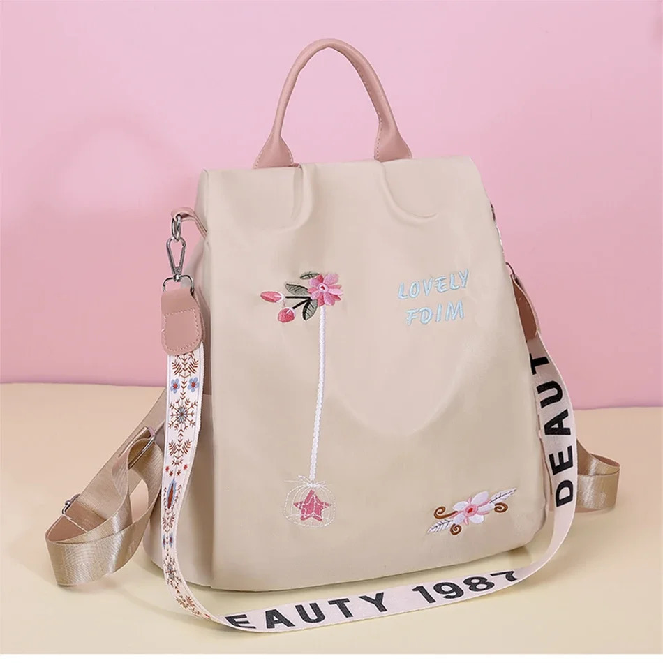 Waterproof Oxford Women Backpack Fashion Casual Embroidery Bag Female Large Capacity Travel Handbag Shopping Knaps 241115