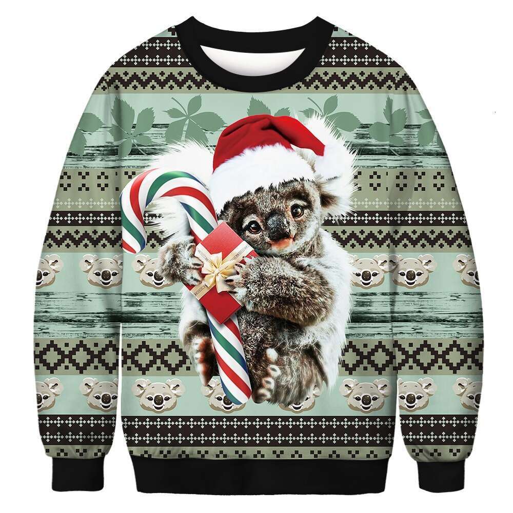 New autumn winter European and American round neck long sleeved 3D digital printed Christmas animal couple hoodie