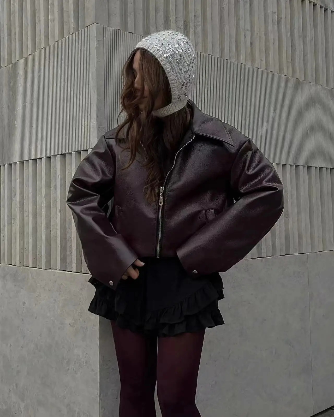 2024 Leaher Jackets Jaqueta Feminina Streetwear ins Outwear Casaco Feminino Vermelho Couro Coat Black Giacca Pelle 241125