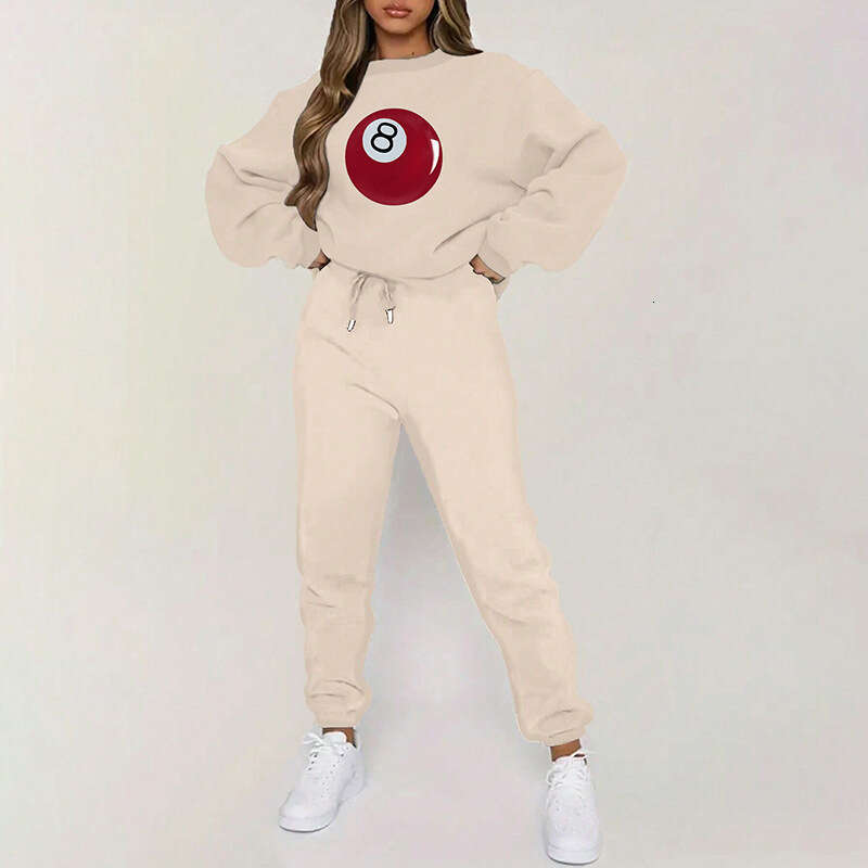 Wind 2024 Autumn/Winter New Product Fashionable Printed Solid Color Hoodie High Waist Leg Tight Pants Casual Set for Women