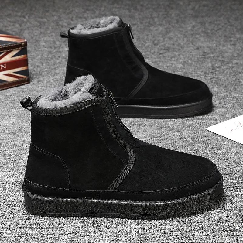 Winter Men Shoes Warm Fur Snow Boots Waterproof Suede Furry Leather Ankle Chelsea Boots Male Fluffy Plush Shoes Outdoor Footwear 241201