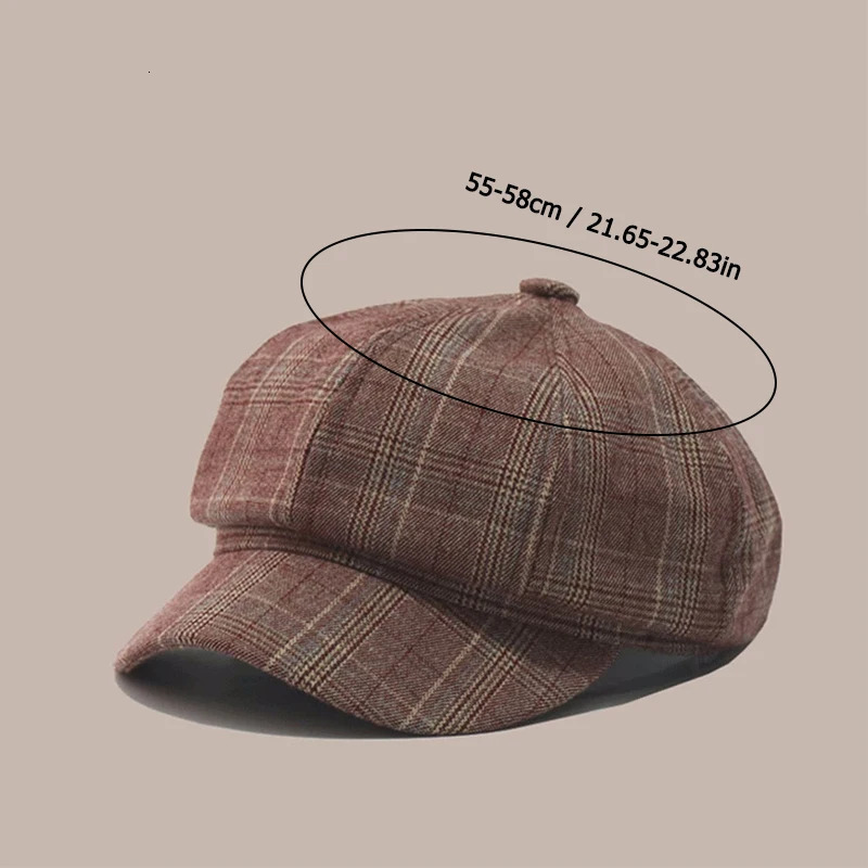 Retro Fashion Womens sboy Hats Plaid Octagonal Beret Cap Tweed Outdoor Visor Baker Cabbie Ladies 241125