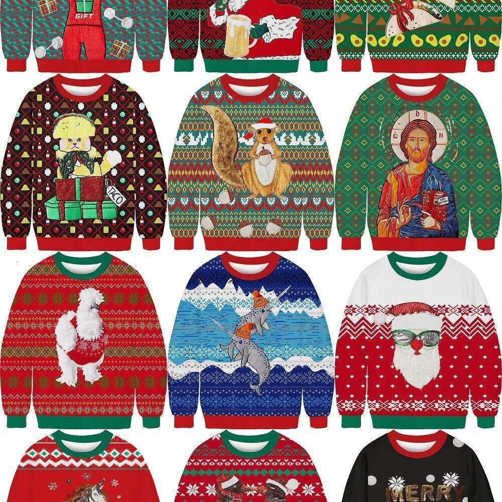 New Christmas 3D digital print loose round neck pullover for couples casual hoodie