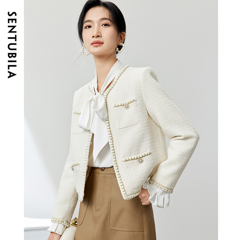 SENTUBILA Women's French Tweed Autumn Winter Cotton Long Sleeve Short Outerwears 2024 New In Coats & Jackets 143W56767x