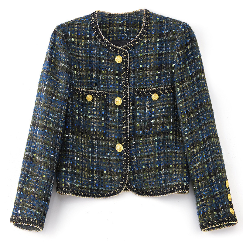 ZJYT Elegant Office Lady Tweed Woolen Jacket For Women 2024 Fashion Autumn Winter Coats Vintage Plaid Outerwear Veste Femme