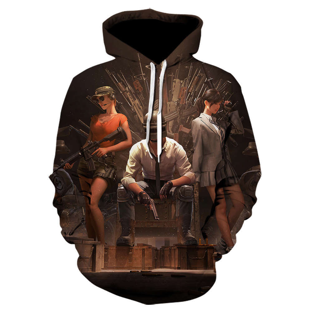 Digital long sleeved 2024 new PUBG 3D printed colorful hooded casual hoodie