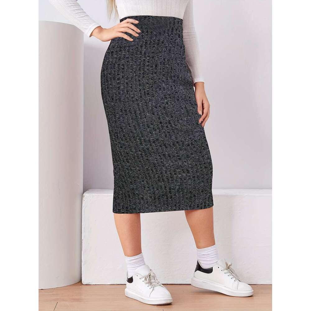 Elegant striped high waisted tight skirt with a back slit - exclusively for women, machine washable