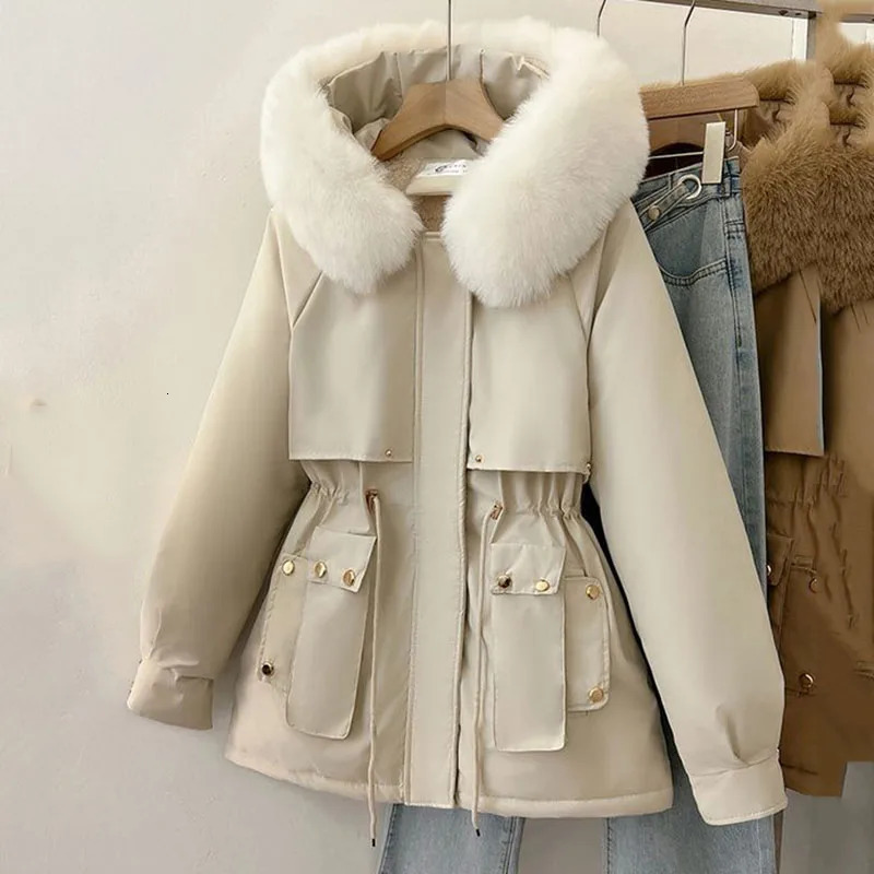 Temperament Parkas Cotton Jacket Women 2024 Winter Thick Warm Hooded Fur Collar Mid Long Down Coat Female Windbreaker 241120