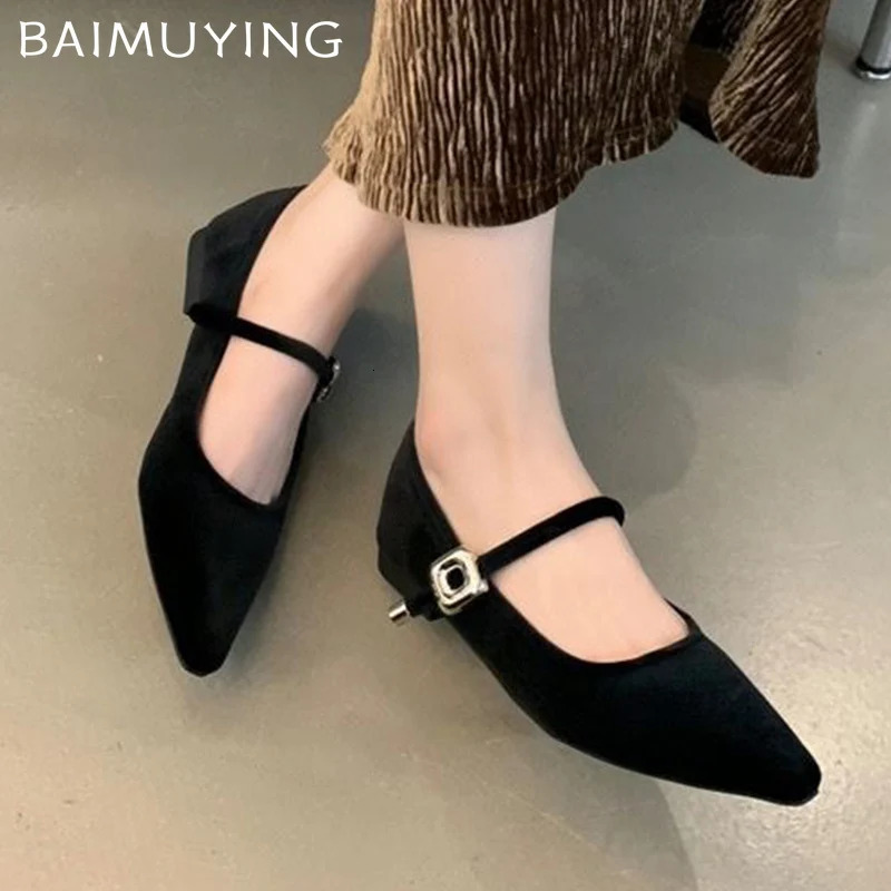 Suede Shallow Flats Women Shoes Pointed Toe Elegant Buckle Shoes Trend Dress Soft Spring Zapatillas Lady 241201