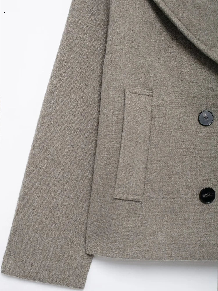 European and American style womens short loose suit collar retro doublebreasted singlefaced woolen coat for women in spring 241125