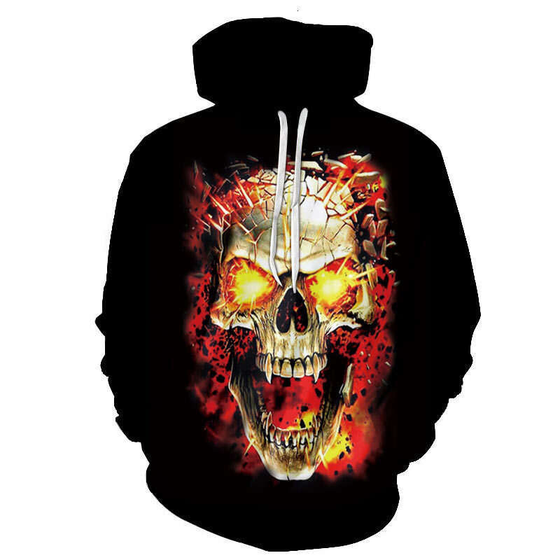 Autumn Winter Trendy European and American Popular Skeleton 3D Digital Printed Men's Casual Sports Hoodie