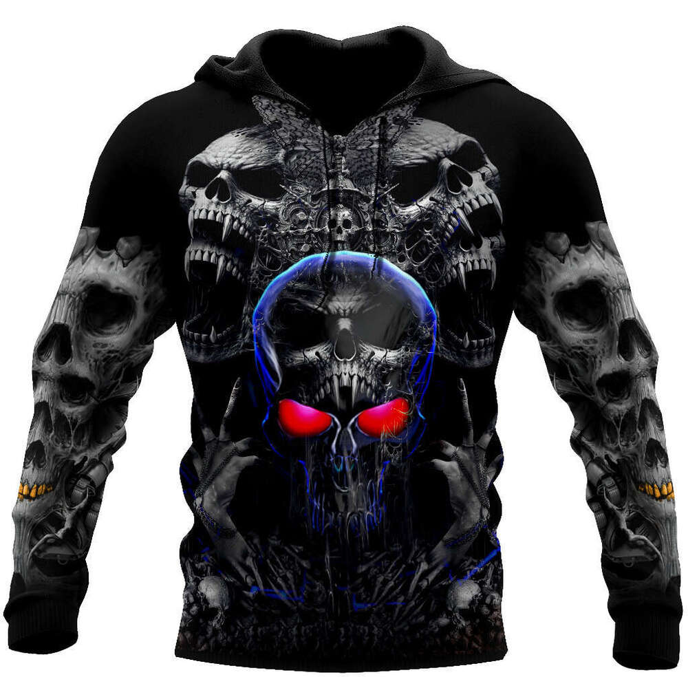 European American Spring and Autumn New Skeleton 3D Digital Printed Loose Men's Casual Hoodie