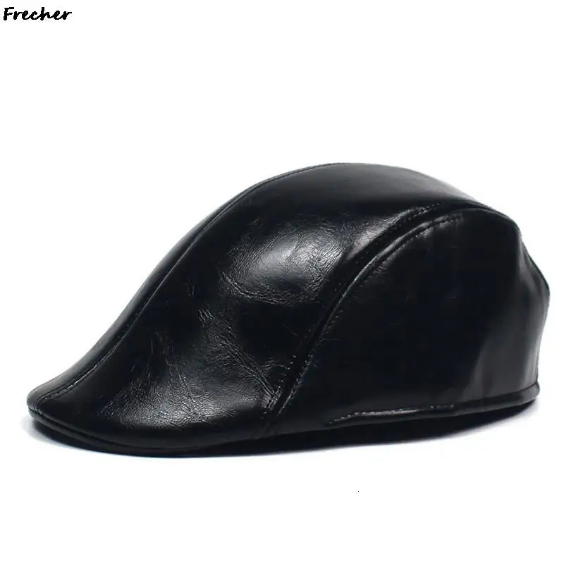 Men Leather Cabbie Cap Winter Warm sboy Caps British Style Classic Retro Hats Male Driving Working Berets Gorras 2023 241125