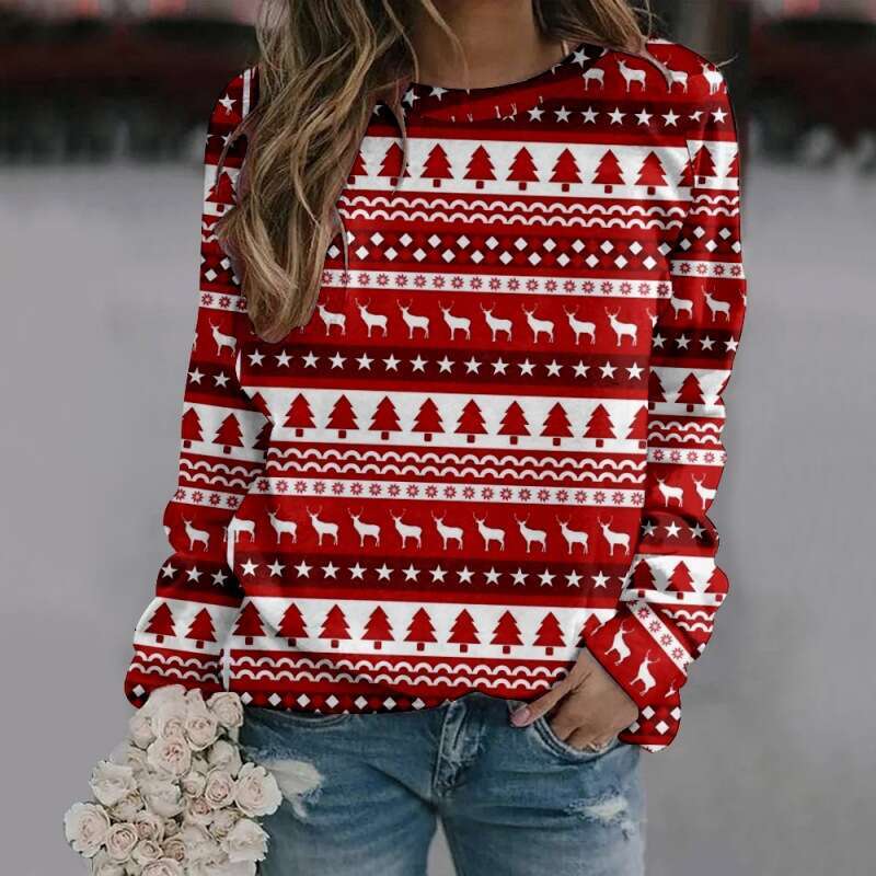 New autumn winter round neck long sleeved hoodie in plus size Christmas creative 3D digital printing from Europe and America