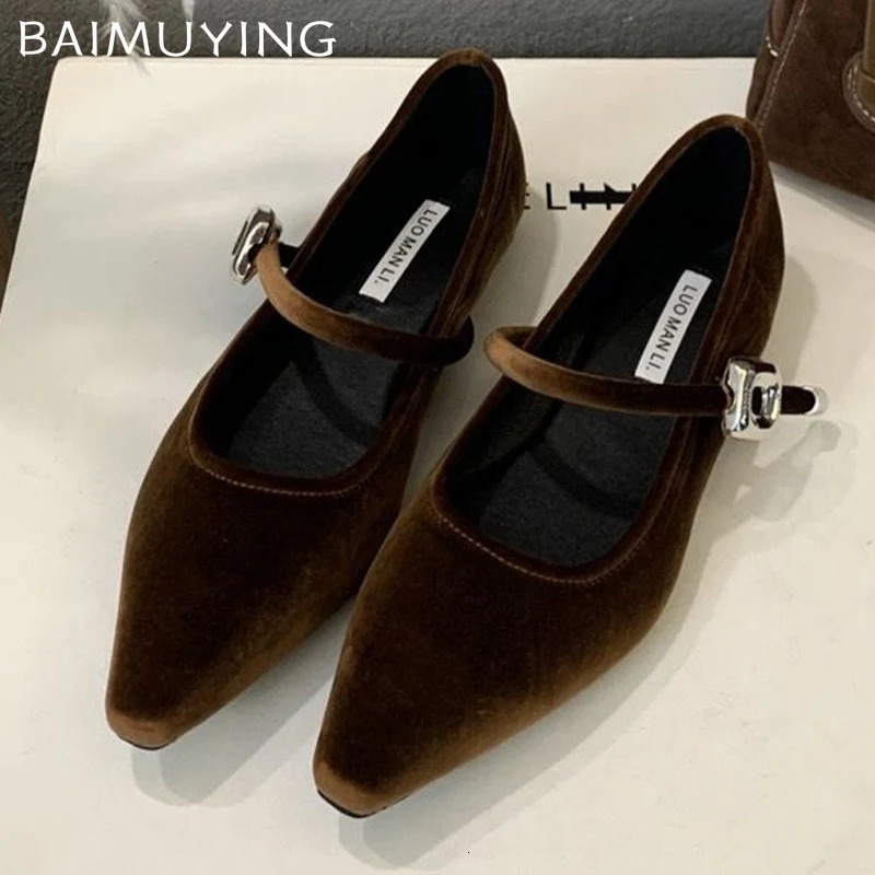 Suede Shallow Flats Women Shoes Pointed Toe Elegant Buckle Shoes Trend Dress Soft Spring Zapatillas Lady 241201