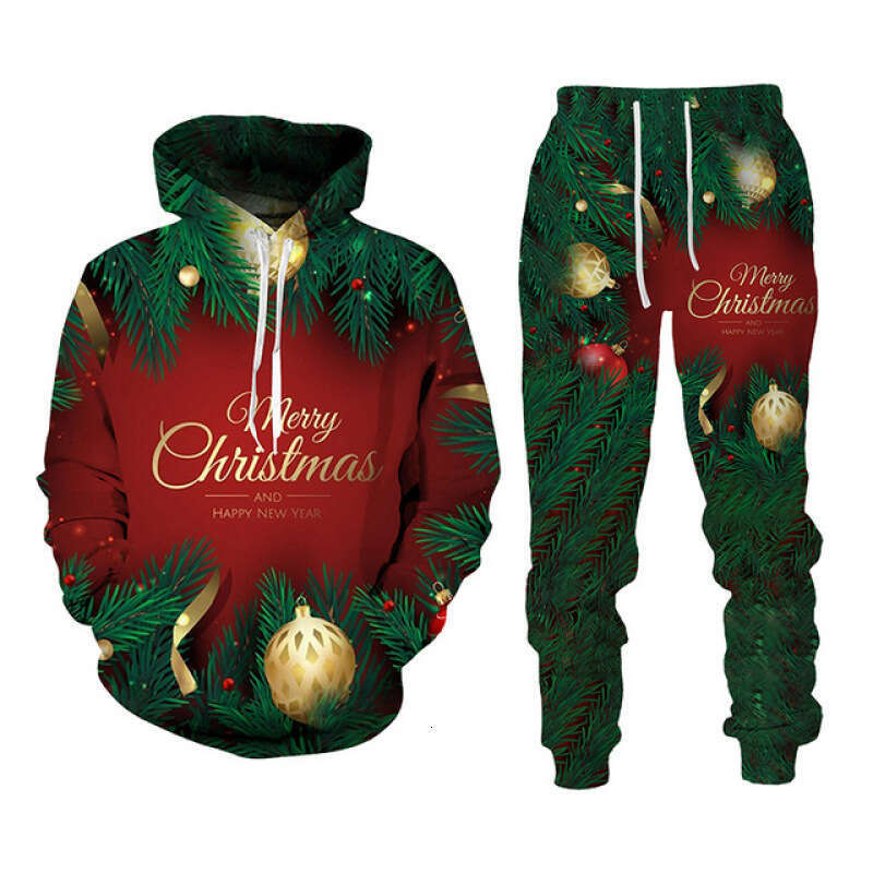 Autumn winter new set Christmas series 3D digital printing casual loose hooded sweatshirt and pants