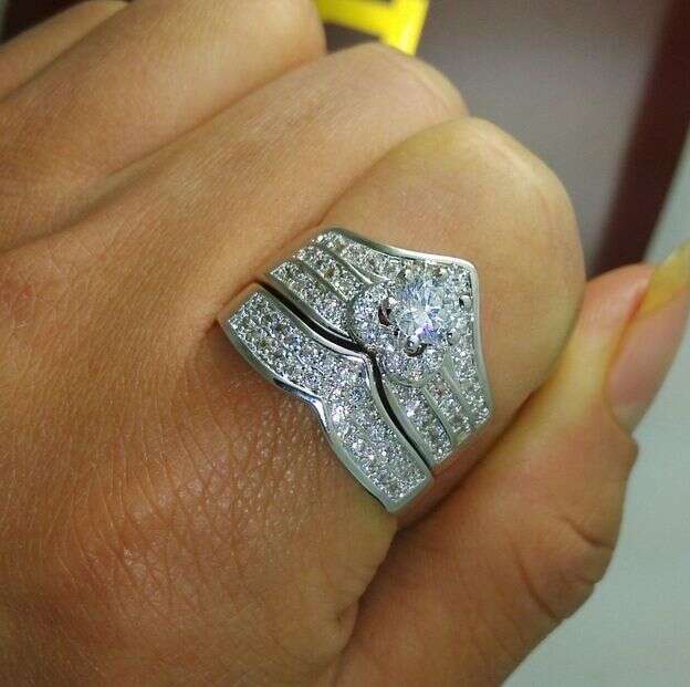 6-10 Sizes urious 10kt Gold Filled White Topaz Wedding Ring Jewelry Set | Gift