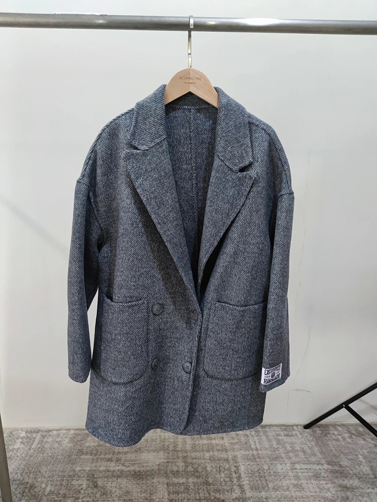 EWQ Korean Loose Long SleeveTurndown Collar Solid Woolen Coat Doublefaced Cashmere Winter 2024 Autumn 16O1639 241121