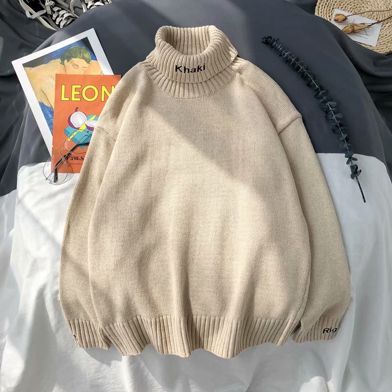 Autumn and winter new warm color solid color sweater men's Korean version loose and foldable high neck knitted sweater couple jacket designer top