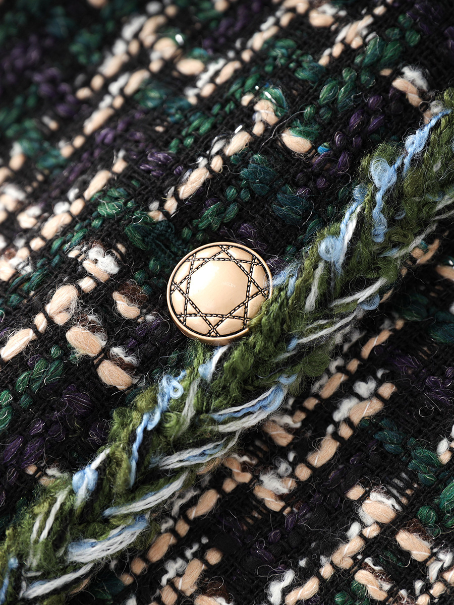 ZJYT Elegant Ladies Plaid Tweed Woolen Jacket For Women Ropa De Mujer 2024 Winter Coat Single Breasted Outerwear Veste Femme