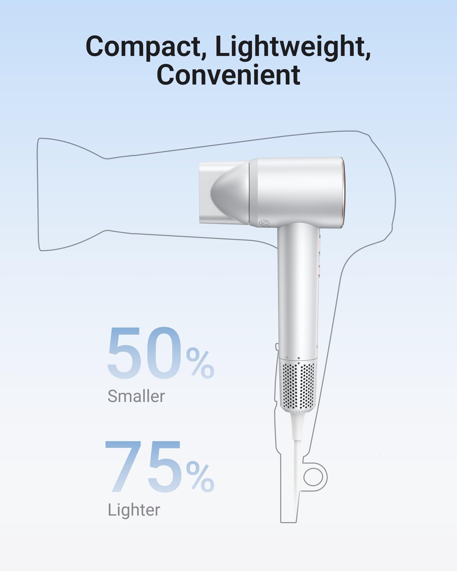 High-Speed Brushless Motor For Fast Drying, Blow Dryer With LED Light Ring, Low Noise, Ionic Hair Dryer, 110,000Rpm