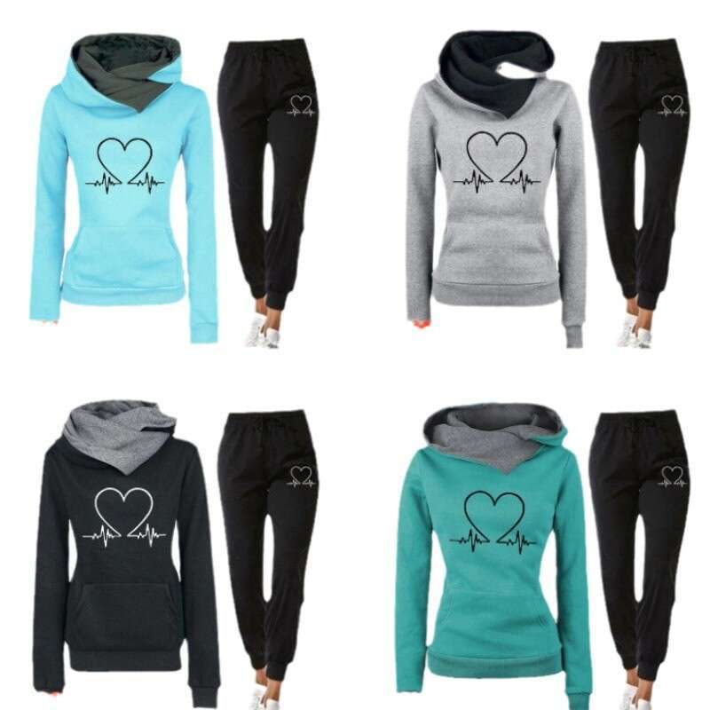 Spring and Autumn Winter Sportswear Heartbeat Frequency Printed Women's Hoodie, Sweatshirt Set, 2024 New Casual Fashion Trendy Clothing