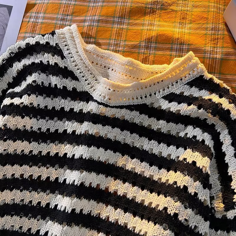 New Men's Youth Fashion Art Knitwear Fashion Round Neck New Series Lazy and Simple Straight Tube Perforated Sweater Designer Hoodie