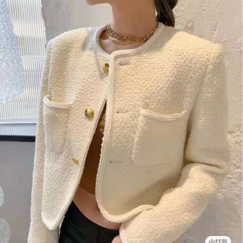 Temperament Retro Woven Short Coarse Tweed Small Fragrant Coat For Women
