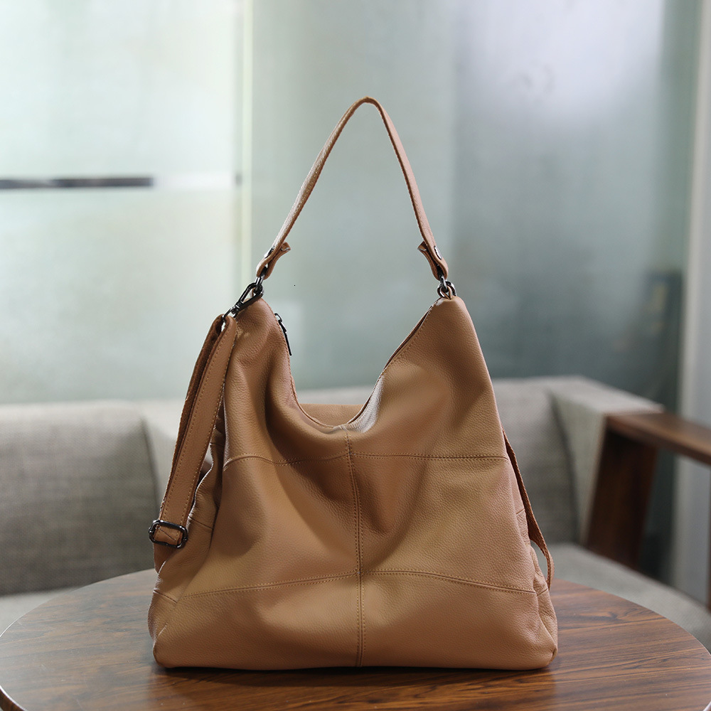 Handmade top layer cowhide contrasting color shoulder crossbody with genuine splicing soft leather large capacity women's bag