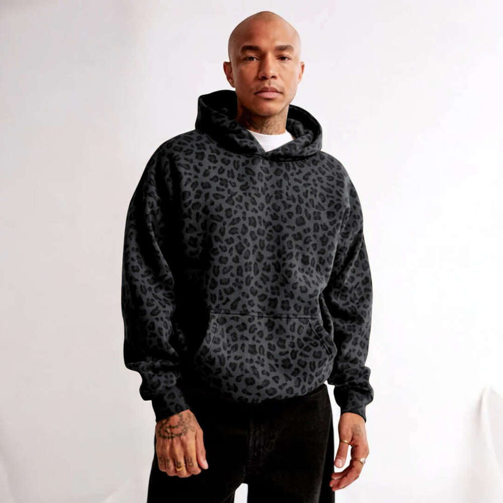 2024 autumn e-commerce hot item European and leopard print digital printed hoodie American retro loose hooded sweatshirt