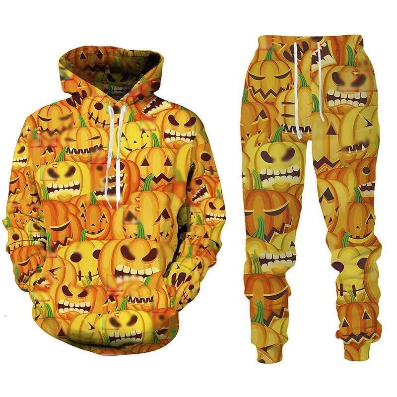 2024 new men's hooded set funny Halloween 3D digital printed sweatshirt pants