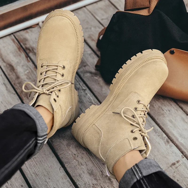 Mens Vintage Suede Ankle Boots Autumn Combat Boots Fashion Lace Up Winter Outdoor Warm Leisure Shoes Lace Up Botas 241201